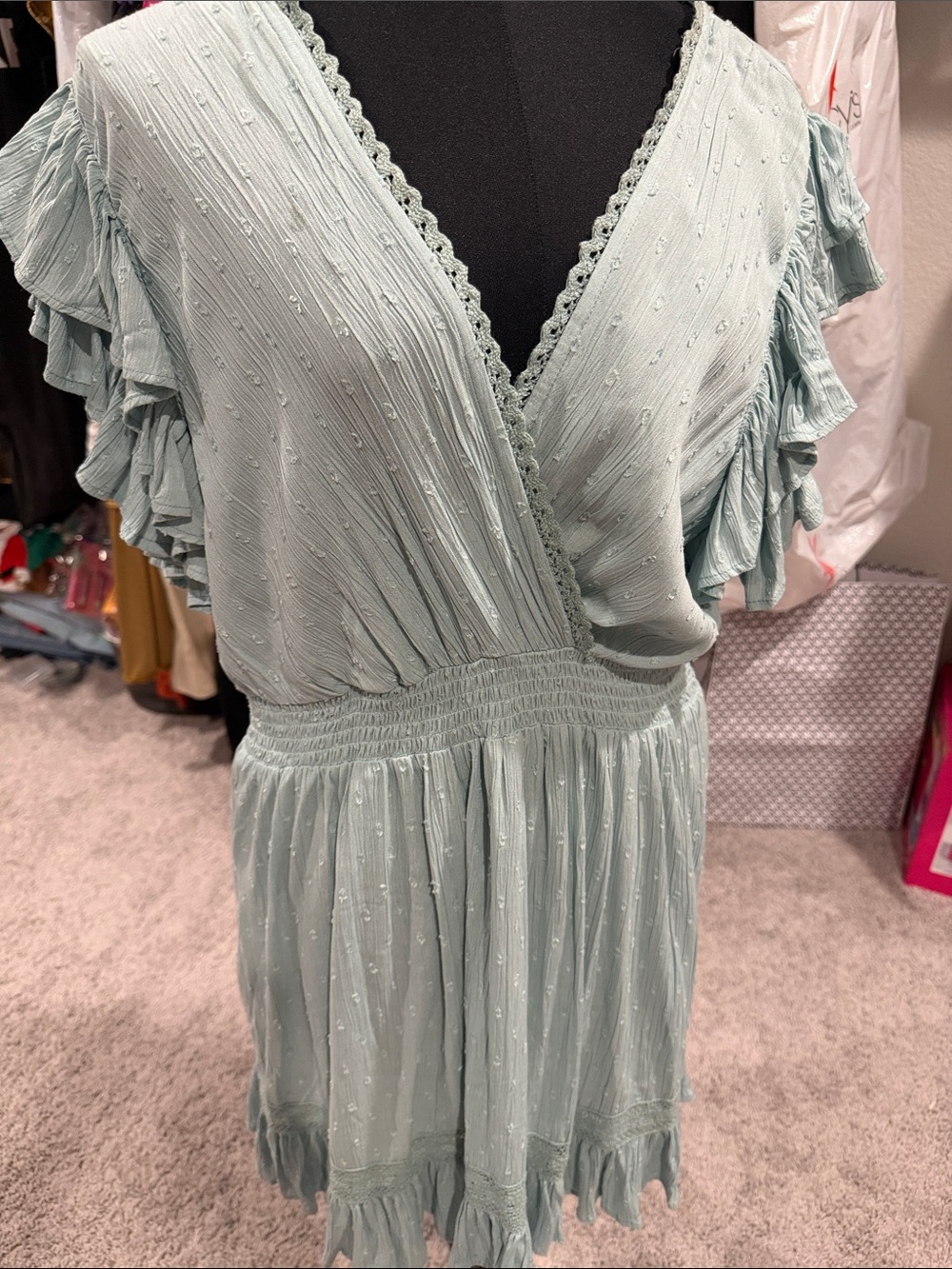 Angie Sage Green Ruffle Wrap Tunic